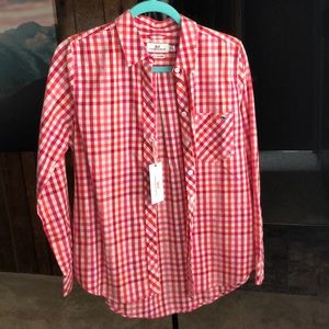 Pink/orange plaid button up